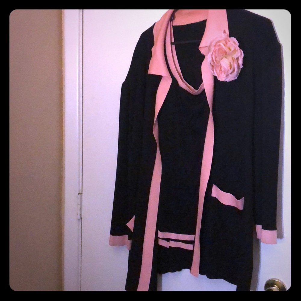 Two piece black and peach blouse set with flower